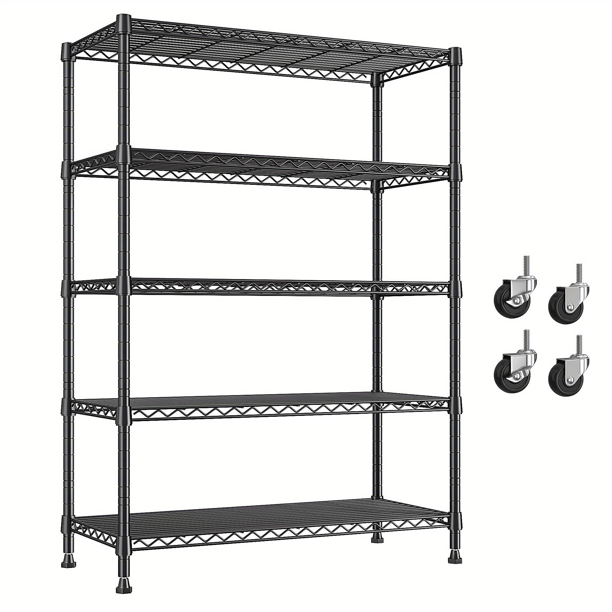 TEMU 5-tier Heavy-duty Adjustable Shelving Unit With Wheels - Freestanding Mobile Storage Rack Suitable For Pantry,,, Workshop - Commercial/shelf Unit, Assembly, , No Metal, Standing Shelf