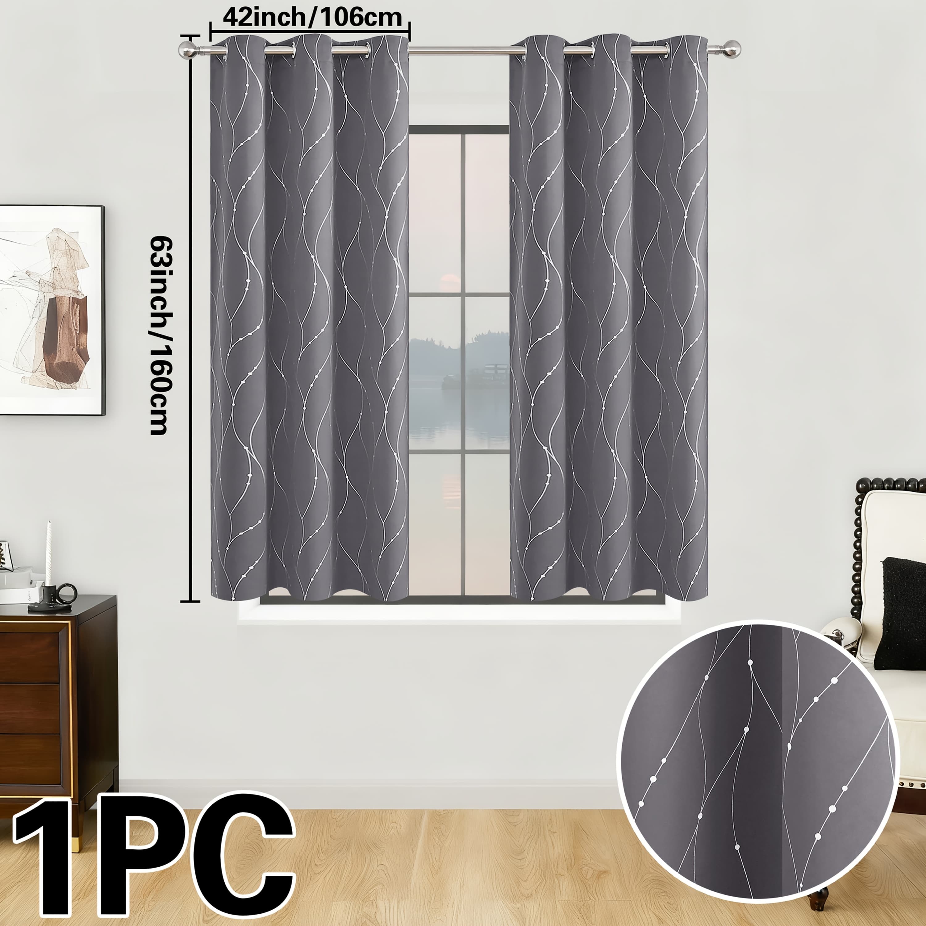 TEMU 1pc Heat Insulating Geometric Pattern Curtain Oil Print Blackout Curtains For Home Decor, Grommet Top For Bedroom, Living Room, Office, And Study Room