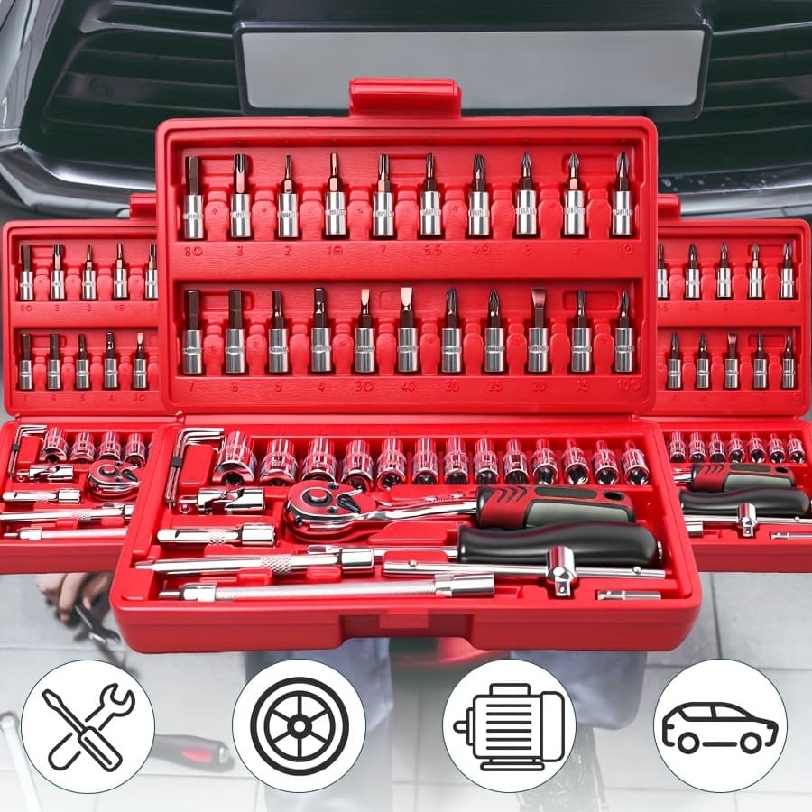 TEMU Impact Socket Set, 35/50/45pcs, Hexagonal Metric (8-22mm) And Sae (5/16 - 3/4 Inches), Made Of Chrome-vanadium Steel, Suitable For Boat Diy Enthusiasts And Mechanics, A For Man's Gift