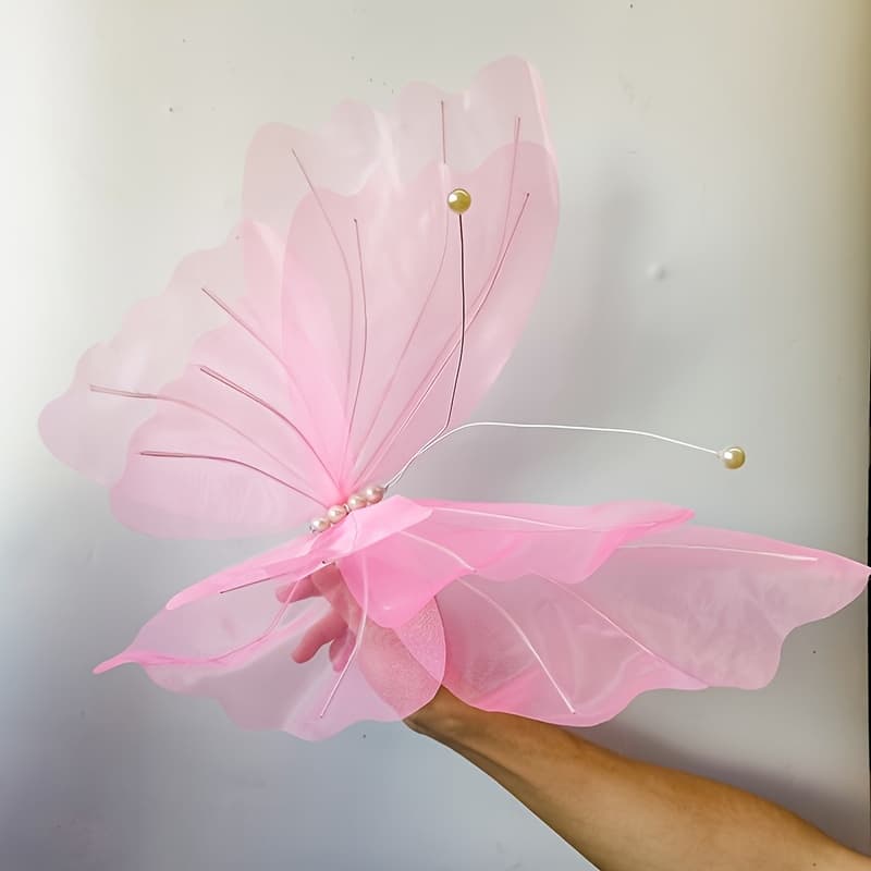 TEMU 1pc Of Decorative Artificial For Weddings And Outdoor Occasions - , Pink, And White 3d Butterflies With Green Stems, Ideal For Photography Backgrounds And Seasonal , -themed Party Decor