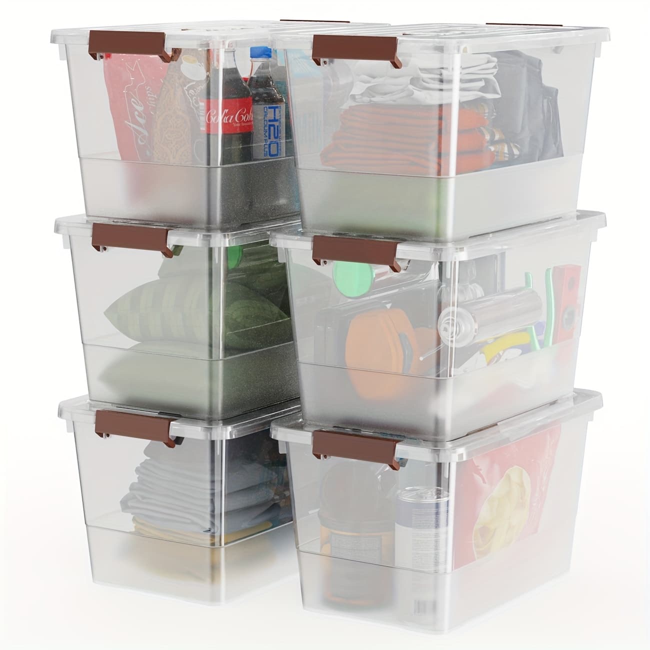 TEMU 6 Pack Clear Plastic 32-quart Storage Bin With Lid And Latching Buckles, Stackable Tote Organizing Box With Handle