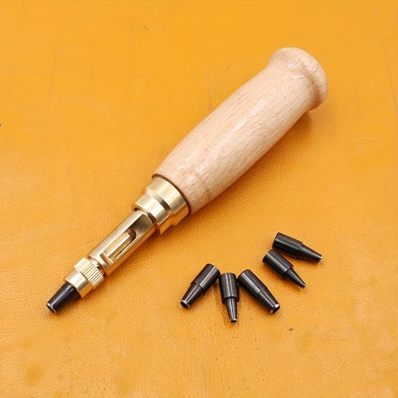 TEMU Hole Punch Screw Removable Book Drill Auto With 6 Size Tip 1.5-4mm Automatic Belts Screw Punch Leather Tools