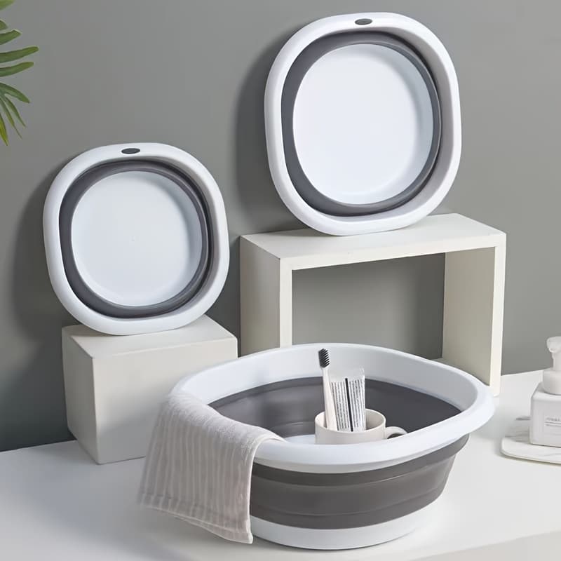 TEMU 3pcs Set Of Gray Portable Foldable Washbasin, Vegetable Basin, Laundry Basin, Foot Bath Basin, Basin