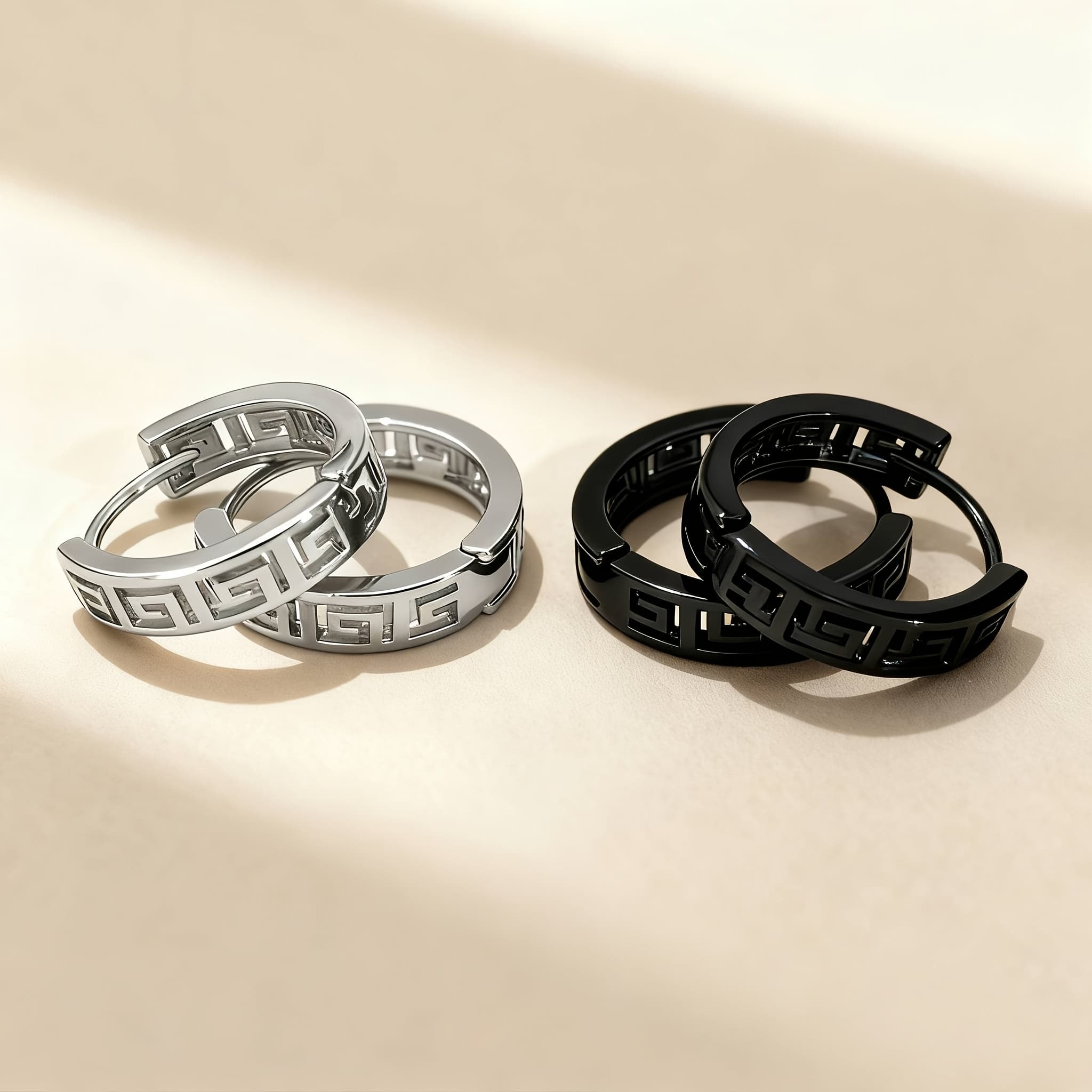 TEMU 4pcs/2pcs Men's Fashion Scroll Pattern Earrings, Featuring Classic Scroll Pattern Engraving. Suitable For Daily , Commuting To The Office, And Light Social Occasions. With A Rather Than Flashy