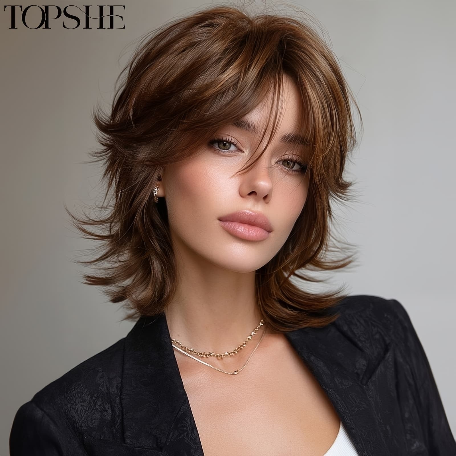 TEMU Elf Cutting Wig Short Hair With Outward Turning, Layered Brown, Dyed Women's Wig, Refreshing And Unique Personality, Spring And Summer Trend Suitable For And Vacations, With Synthetic Wig