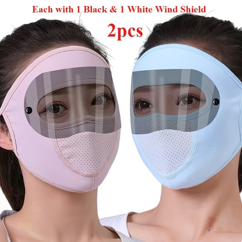 TEMU 2pcs In Pink & Blue, Suitable For Sports, Outdoor Activities And Cycling. Breathable And Comfortable Material, Battery-free. Comes Each With 1 Black & Wind Shield And Face Guard