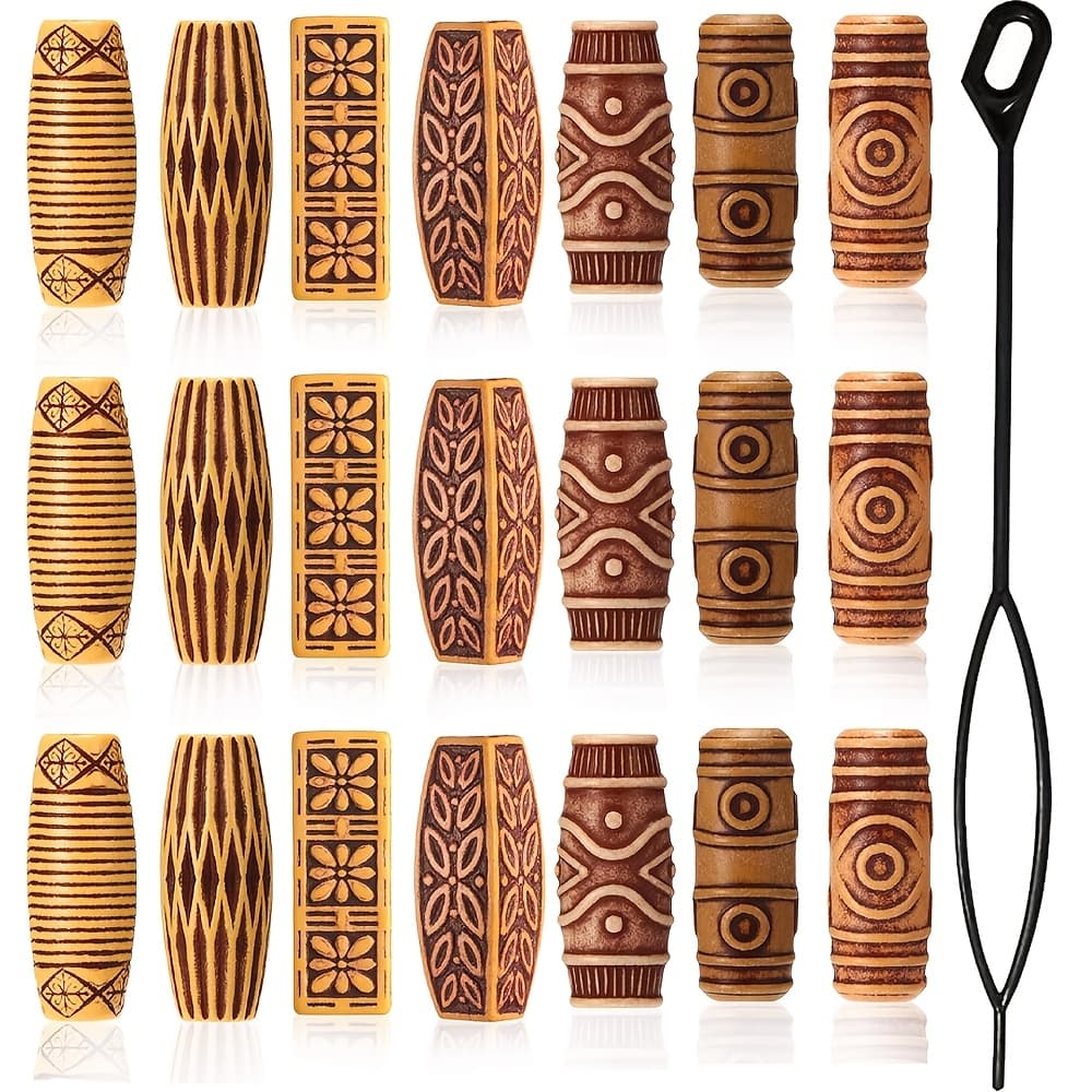 TEMU 22pcs Elegant Hollow Beaded Metal Beads Set, Mixed Sym Pattern Dreadlock Accessories For Women, Cute Oblong Hair Beads For Diy Braided Bracelets, Hip-hop Style, Thanksgiving Day Gift