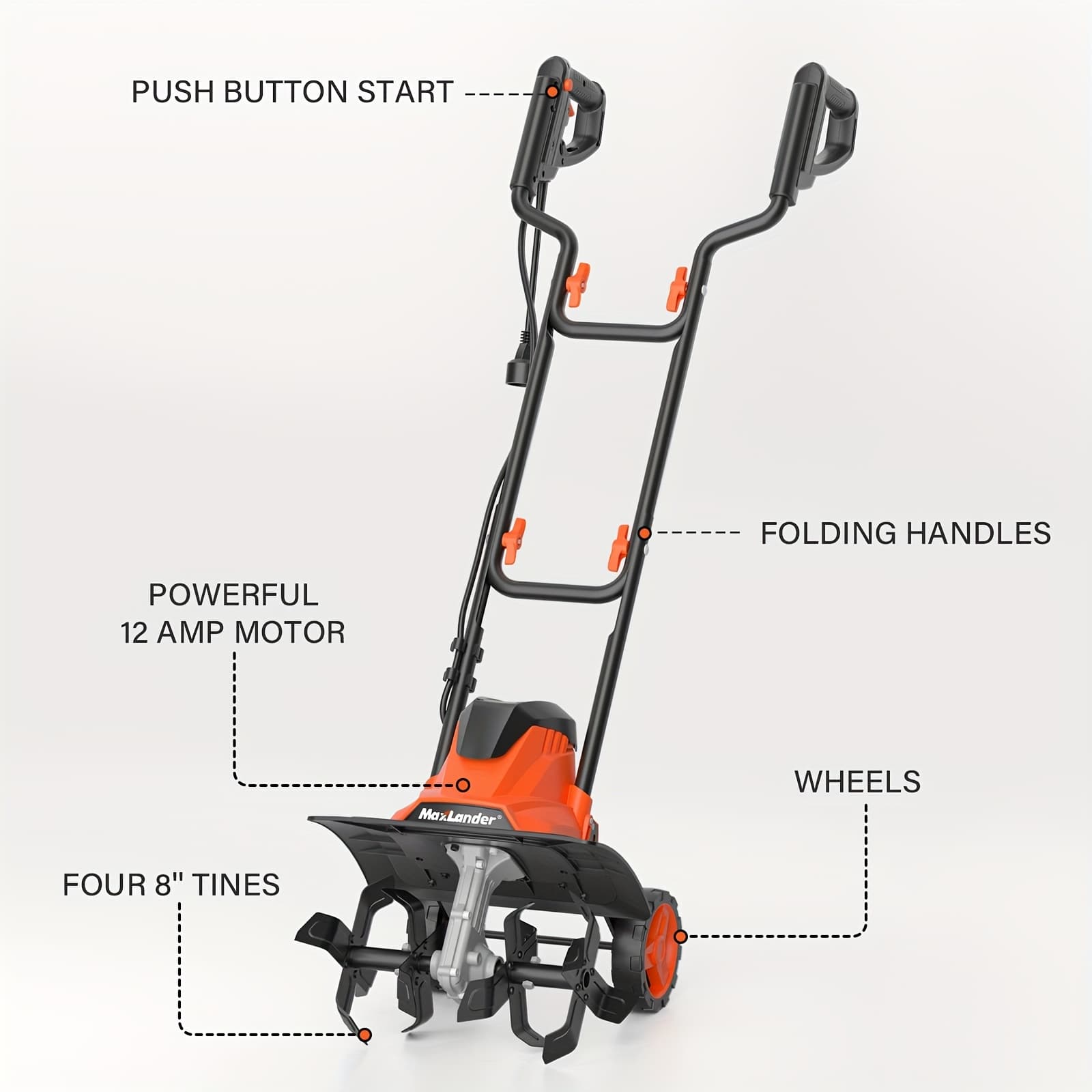 TEMU Electric Cultivator, 14 Inch 12 Amp Corded For Gardening With Foldable Handle, 4 Steel , Garden With Wheels For Lawn Yard Soil