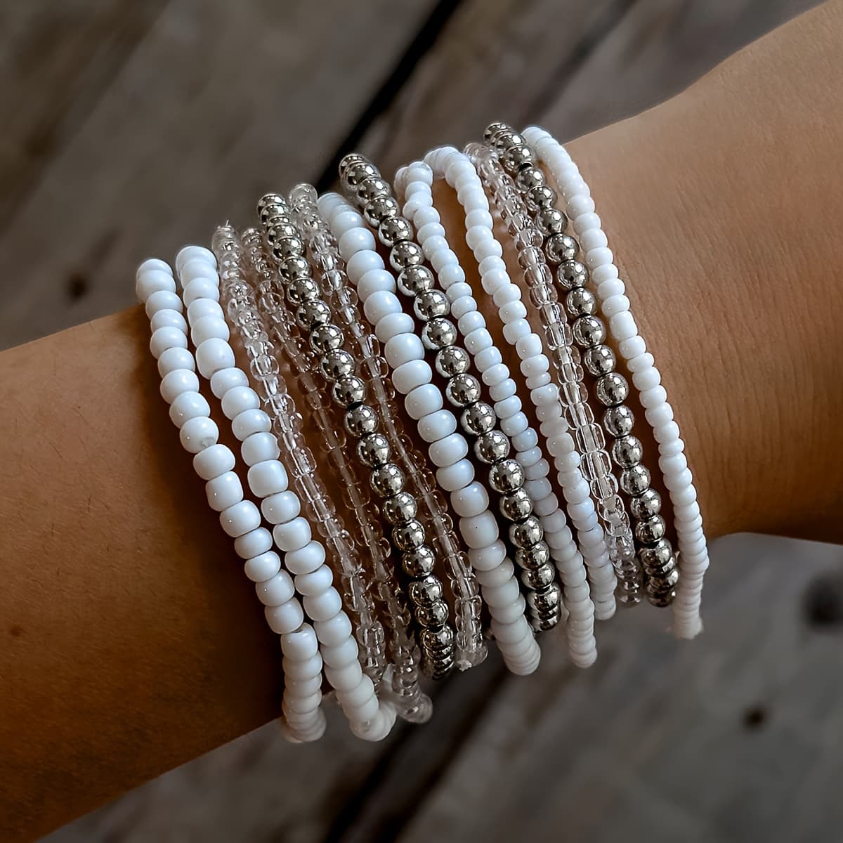 TEMU 13pcs Bohemian Style Beaded Rice Stackable Bracelet Set, Suitable As A Gift For Women's Prom Parties
