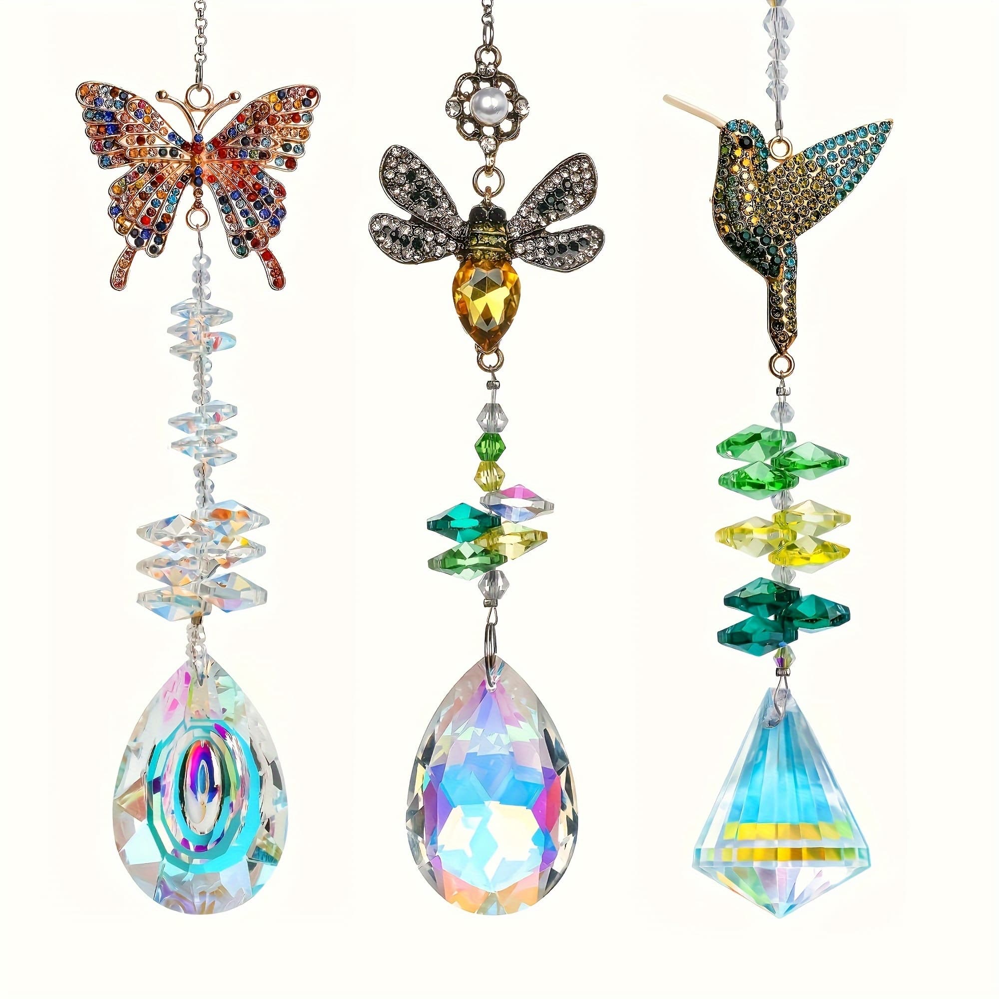 TEMU 3pcs Prism Water Diamond Decoration Colored Diamond Decorative Prism Used For Windows, Walls, Family Christmas Wedding Hanging (hummingbird, Bee, , Bee)