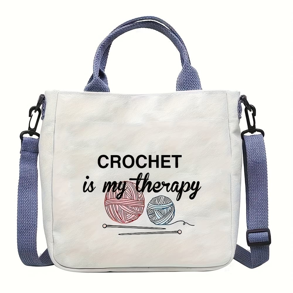 TEMU Crochet-inspired Letter Print Crossbody Bag With Detachable Shoulder Strap – Stylish White Polyester Handbag Featuring Knitted And , Suitable For Work, Daily Use, And Creative Gifts, Crochet Bag