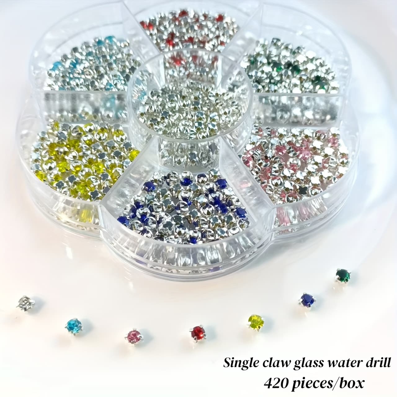 TEMU 420pcs Of Color Box - Small Particle 3mm Colored Glass Hand Sewn Single Claw Decorative Sequins, Sewn On Clothing Bag Design Accessories, Hats, Shoes, Bags, Shiny Decorations