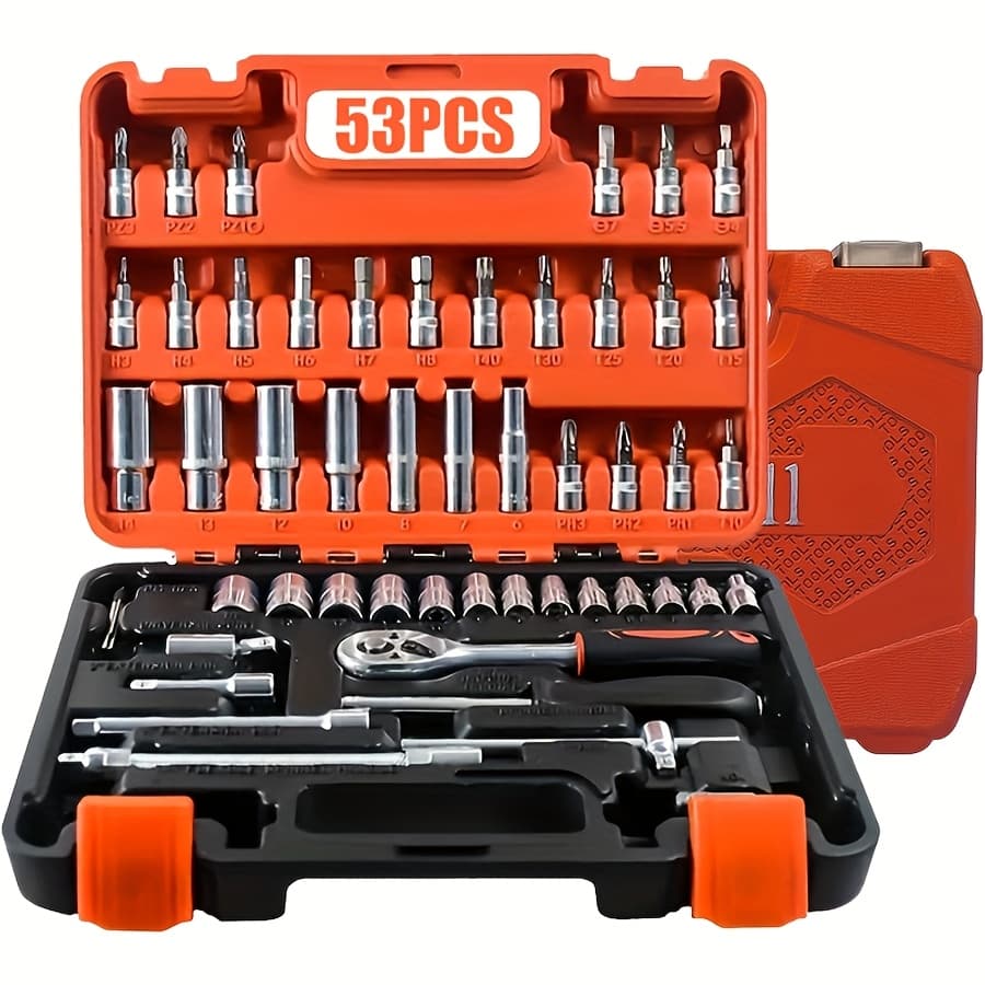 TEMU 50/53pcs Impact Sleeves, 1/2 Inch With 6 Jump Distances In Metric (8-22mm) And Imperial (5/16-3/4 Inch) Sizes, Made Of -vanadium Steel, With Ratchet Adapter Handle