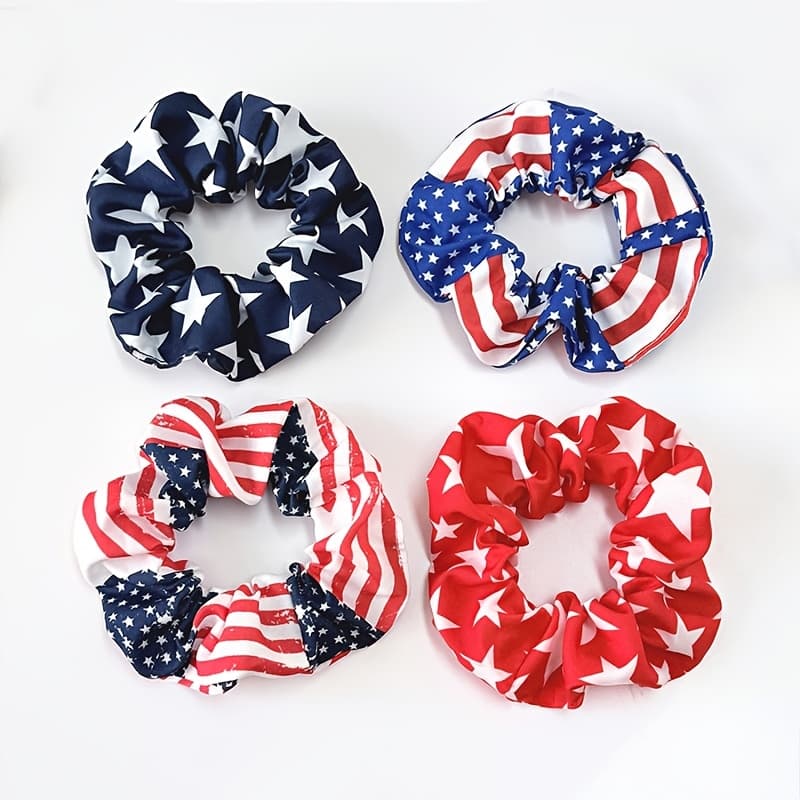 TEMU 4pcs Women's Sweet And Elegant American Flag Scrunchies, Day Themed Fabric Hair Ties, High- Durable Hair Bands, Versatile Holiday Party Hair Accessories