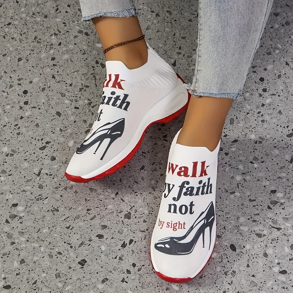 TEMU Women's Knitted Printed Air-cushioned Casual Sports Shoes, Women Shoes, Sneakers