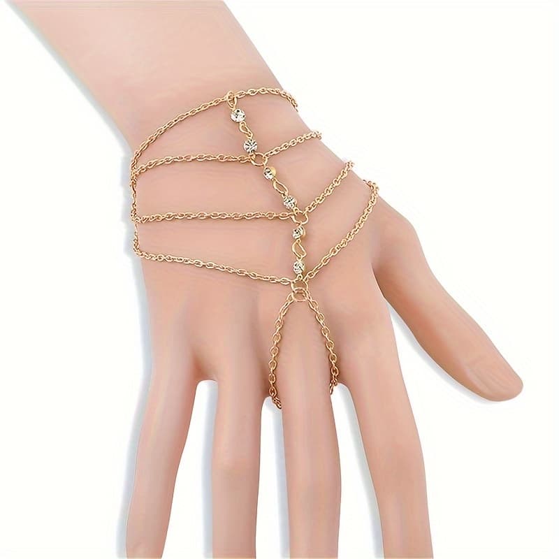 TEMU Multi-chain Tassel Bracelet Bangle Finger Ring Hand Harness Golden