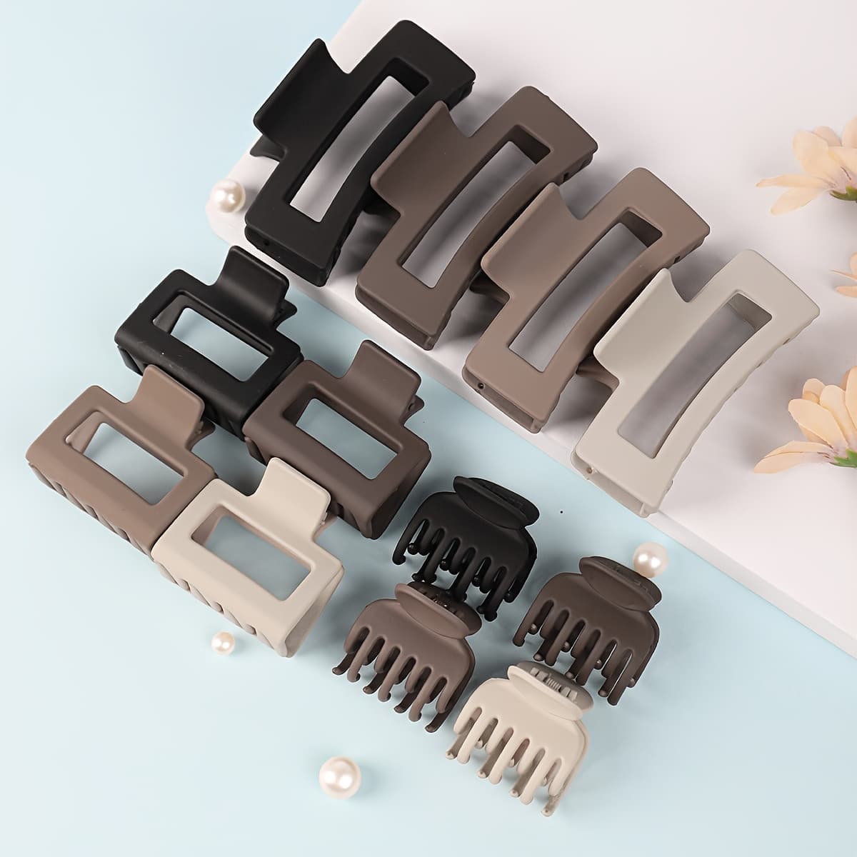 TEMU 12pcs Set Of Square Combination Hair Clips, Multi-style Combination, Non-slip, Fixed Large Square Hair Clips, Suitable For Hairstyles, Hair Additions, Hair Clips, Suitable For Women' Clips