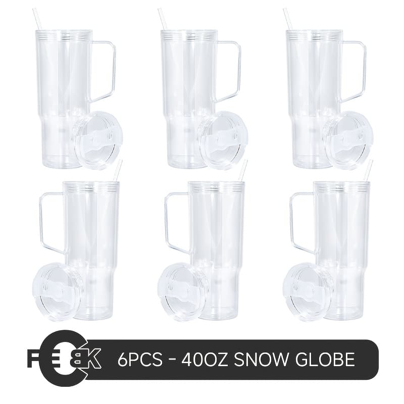 TEMU 6pcs, 40oz Acrylic Transparent Snow Tumbler, Pre Drilled Hole Cups, Double Wall Clear Plastic Cups With Leak Proof Lids And Straws, Large Capacity Plastic Jar/can/tumbler For Snow Glitter Diy