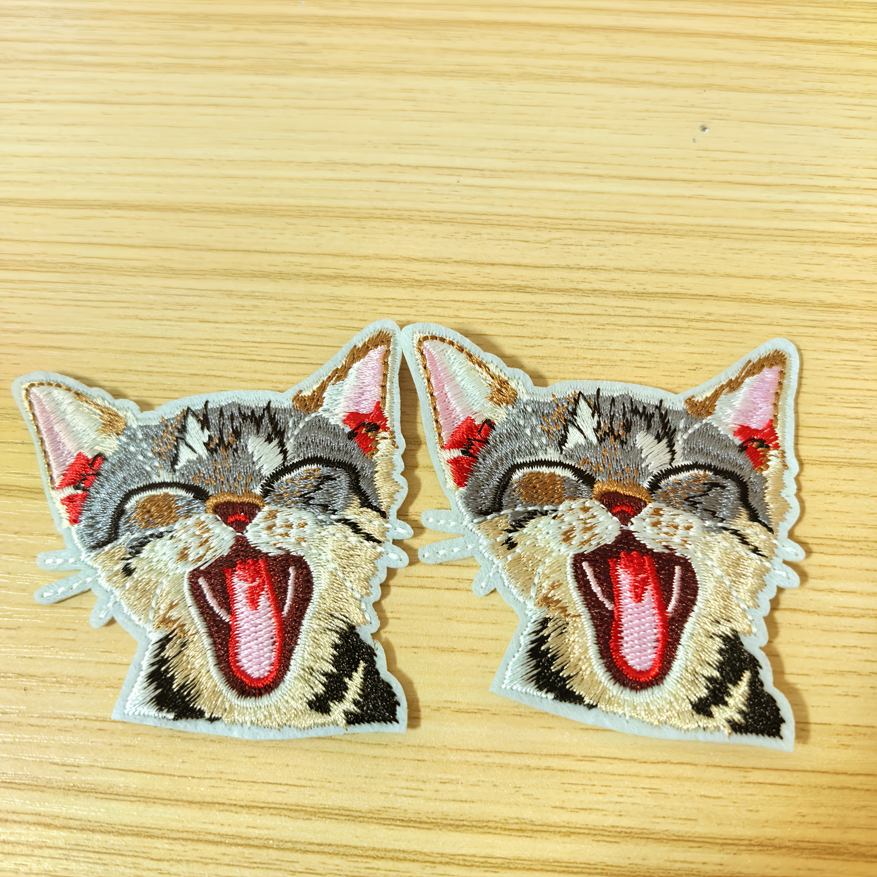 TEMU 2pcs Adorable Cat Face Embroidered Patch - Iron-on/sew-on Diy Applique, Multicolor Polyester, Perfect For Jackets, Jeans, T-shirts & Backpacks, Wear