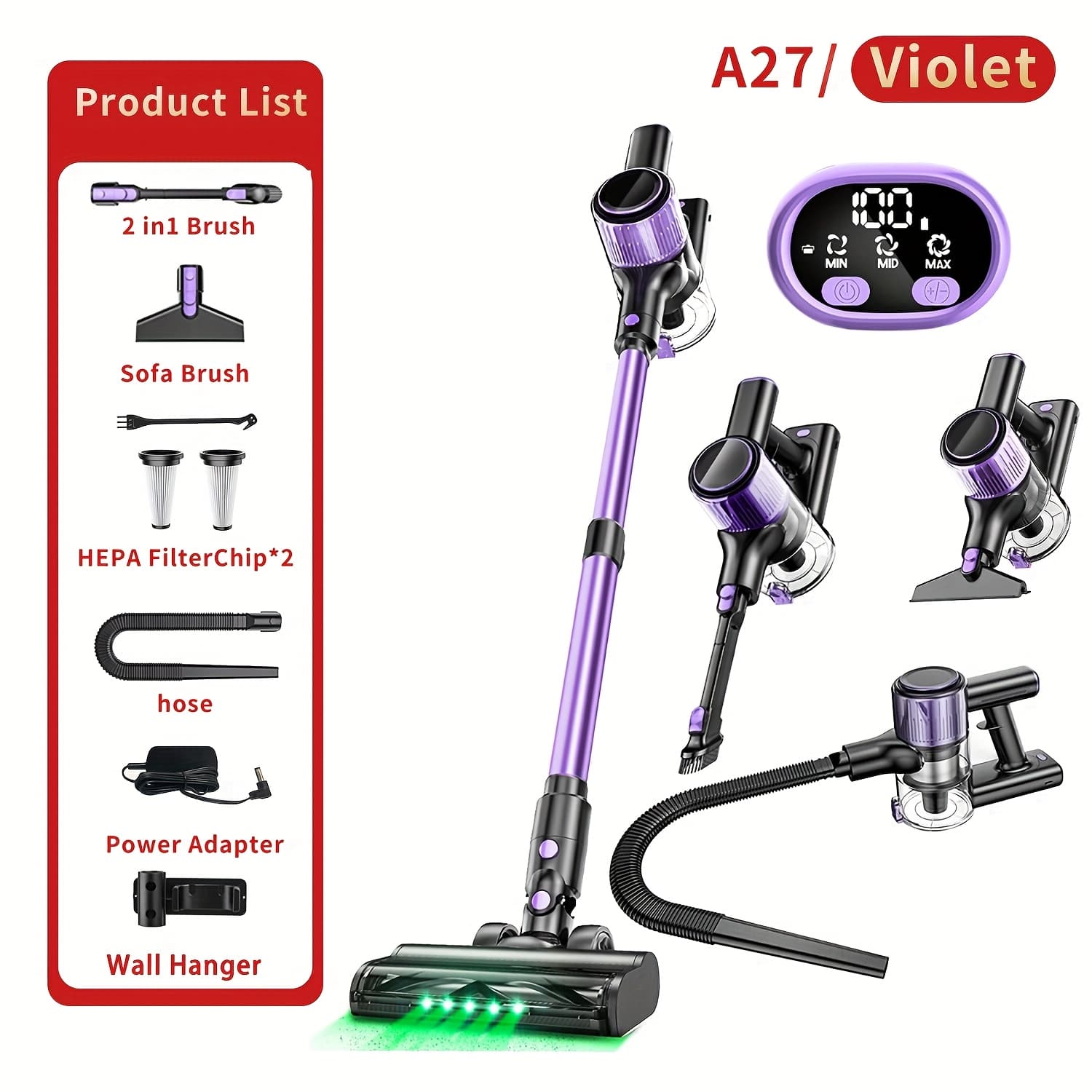 TEMU Cordless Vacuum Cleaner, 10 In 1 Powerful Stick Vacuum, With Anti- Brush And Upgraded Green Light, 45 Mins Lightweight Vacuums For Hardwood Floor, Carpet, Pet Hair