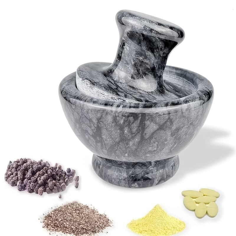 TEMU Mortar And Set, Marble Mortar And Mushroom , 1/2 Cup, Stone Grinder With Brush Mat, Suitable For Pills And Spices, Easy To Grip, Fine Grinding,