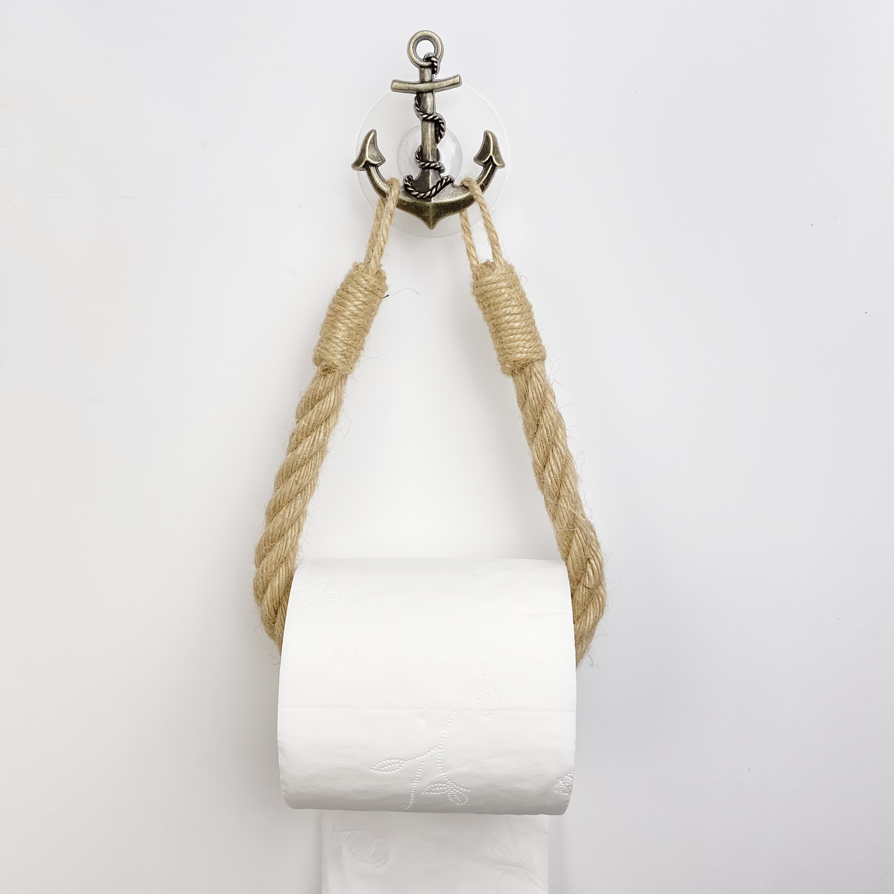 TEMU Punch-free Vintage Nautical Anchor Jute Towel Rack Shelf For Bathroom, Tissue Holder, Toilet Paper Holder