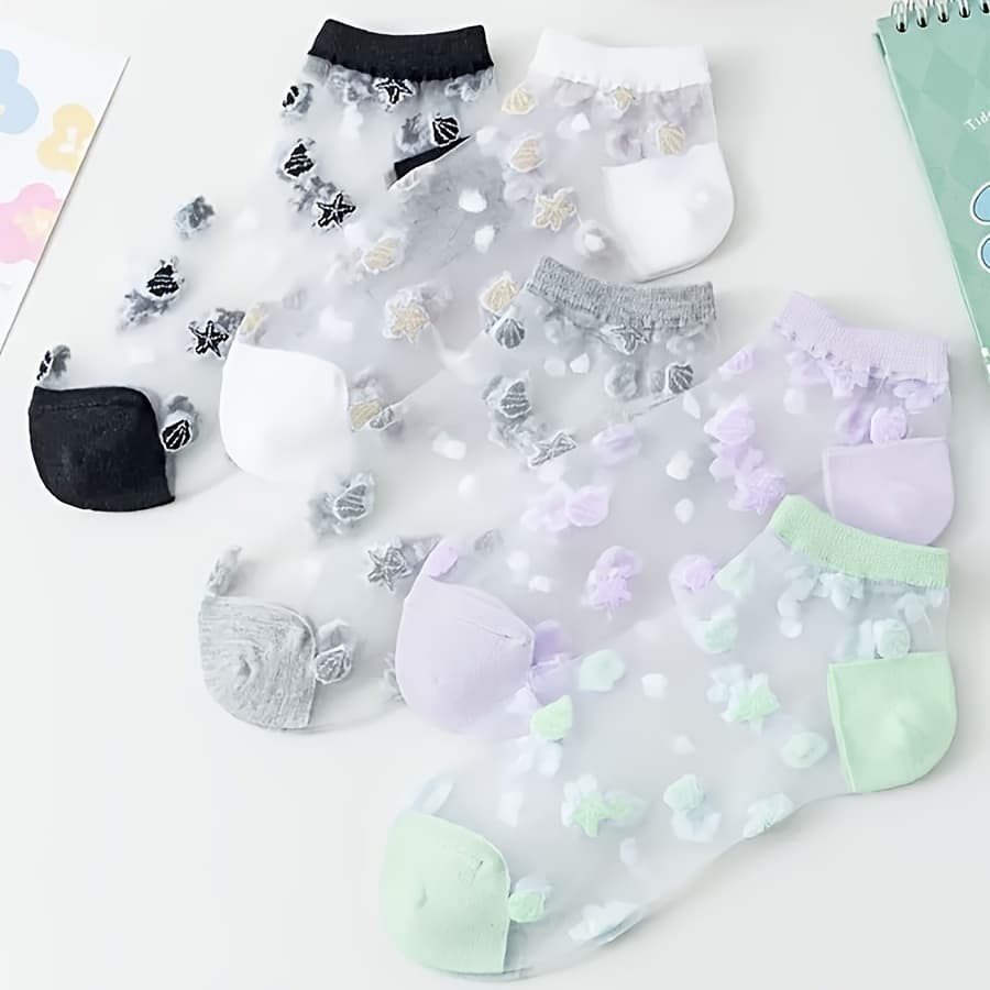 TEMU 5 Pairs Of Sweet And Cute Breathable Mesh Women's Socks