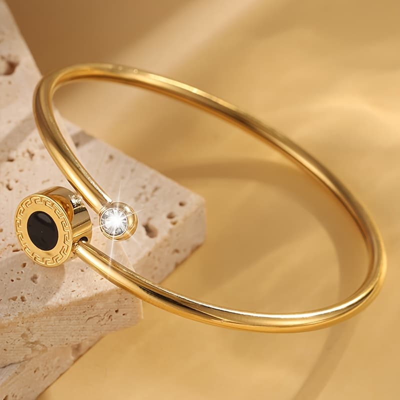 TEMU Elegant Stainless Steel Bracelet With Sparkling Rhinestones - Vintage & Minimalist Style, Perfect For Casual Attire