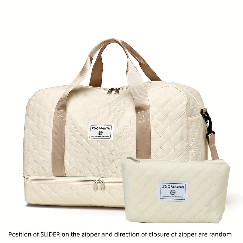 TEMU Large Capacity Argyle Pattern Travel Duffle Bag & Cosmetic Bag, Fashion Handbag With Shoes Compartment, Portable Sports Gym Bag, Weekender Overnight Bag