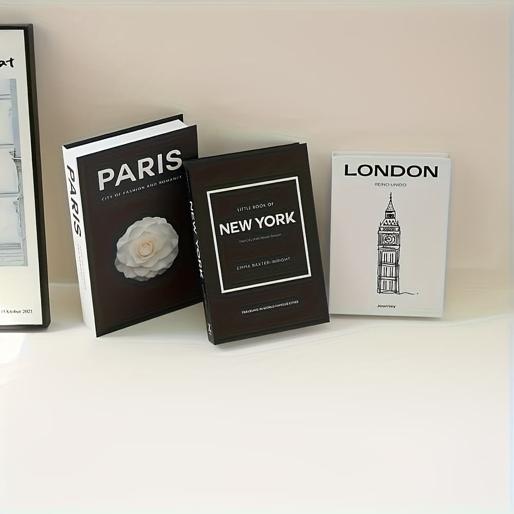 TEMU Set Of 3 Stackable Paper Dummy Books For Decorating Bookshelves, Showcasing In Offices, Or As Props For Photography Backgrounds