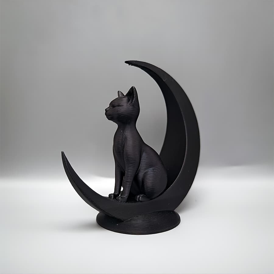 TEMU 1pc Minimalist 3d-printed Sitting Cat On Moon Sculpture - Modern Space-themed Decor Suitable For Home, Desk, Birthday & Housewarming Gifts, Plastic Figurine, Elegant Moon Cat Statue For S &