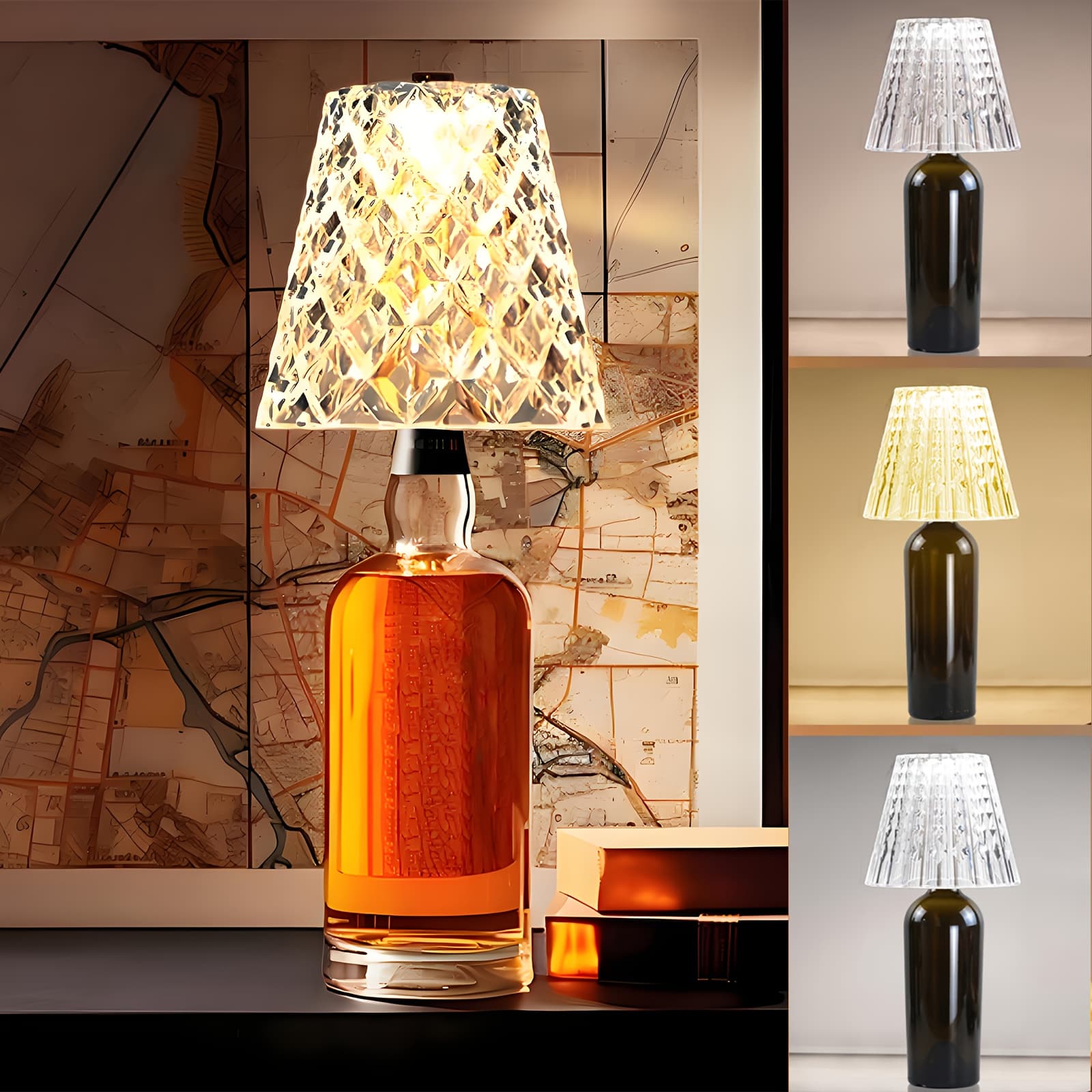 TEMU Wireless Bottle Lamp, Usb Rechargeable With Acrylic Crystal Lampshade, 3- Control Bottle Light With Smooth Dimming, Wine Bottle Lamp For Bar Décor, Home, Kitchen & Party Lighting