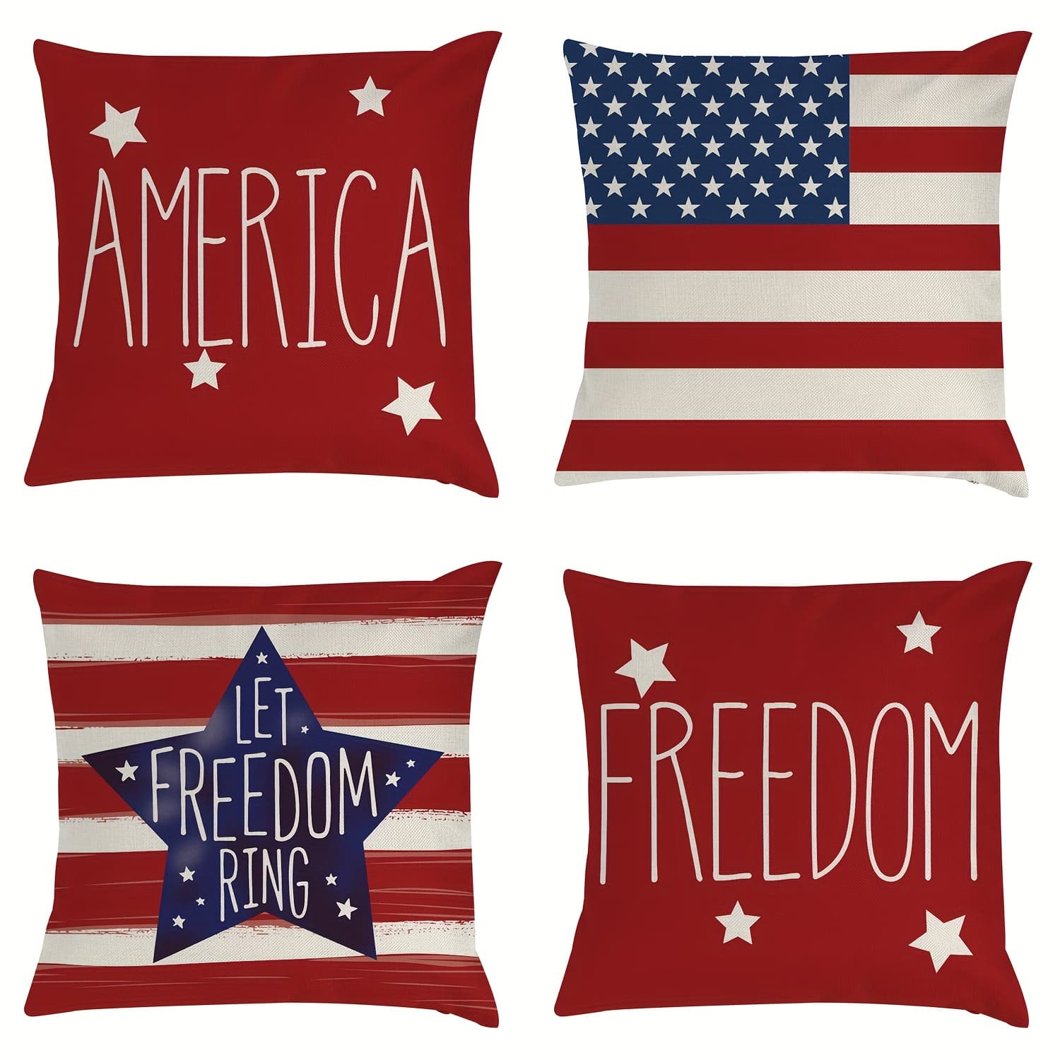 TEMU Patriotic Stars & Stripes 4pcs Bedding Set Pillowcases - Americana Pillow Covers, Allover , July 4th Home Decor, Usa Flag Theme Cushion Cases, Day Collection, Cozy - Pillow Inserts Not Included