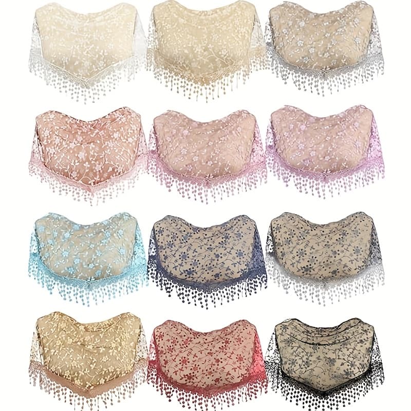 TEMU Set Of 12 Church Veils For Women, Featuring Lace Mantillas And Floral Tulle Scarves In Bright Colors, Suitable For Catholic Mass
