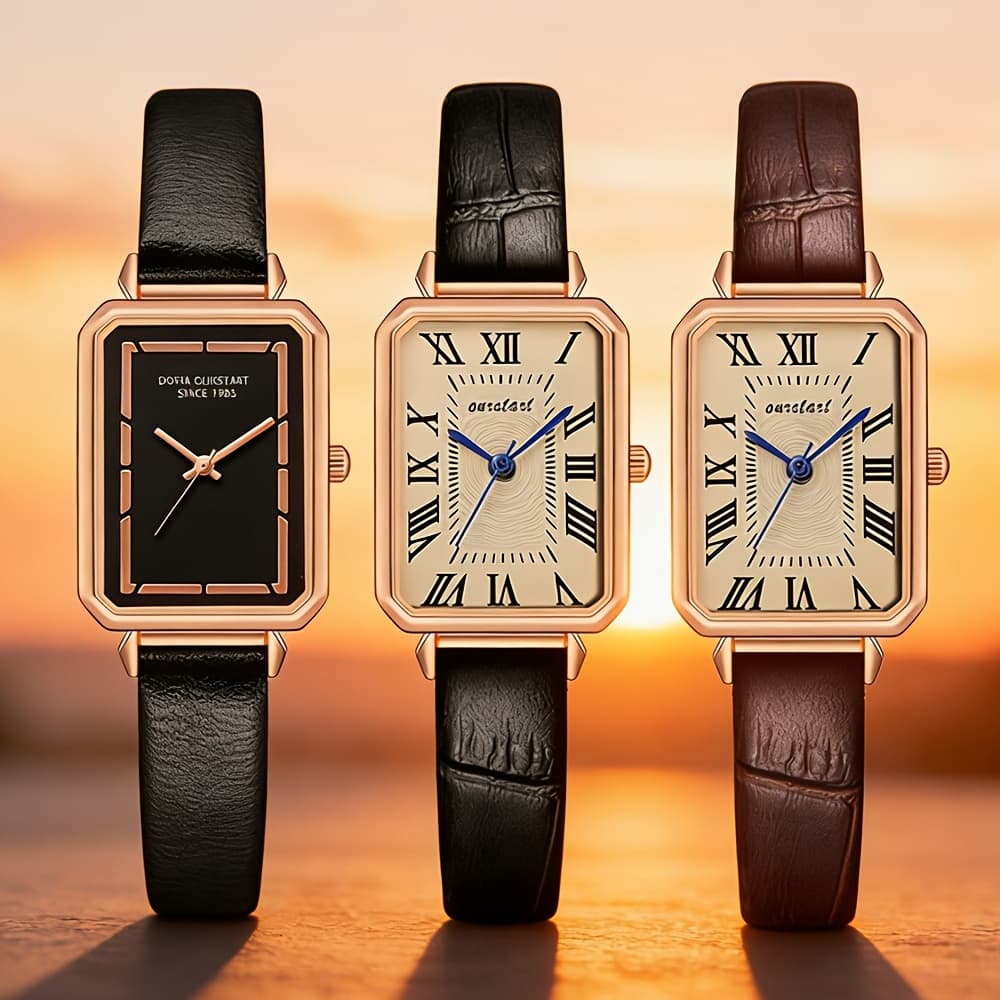 TEMU 3pcs/set Women's Elegant Wristwatch Trio - Slim Strap Quartz Watches With Shockproof Case & Pu Strap, Minimalist Suitable For Daily Wear,, - Affordable Luxury Watches