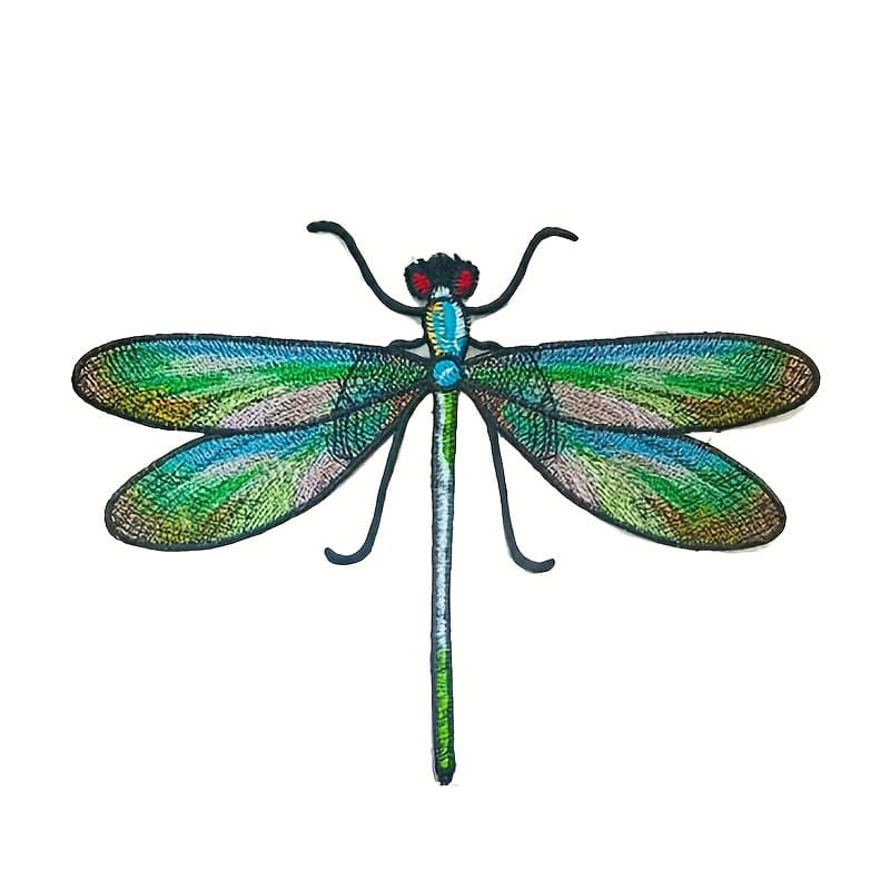 TEMU 1pc Green Animal Dragonfly Water Soluble Embroidery Cloth Patch For Clothing Jeans Jacket Bag Packaging Decor