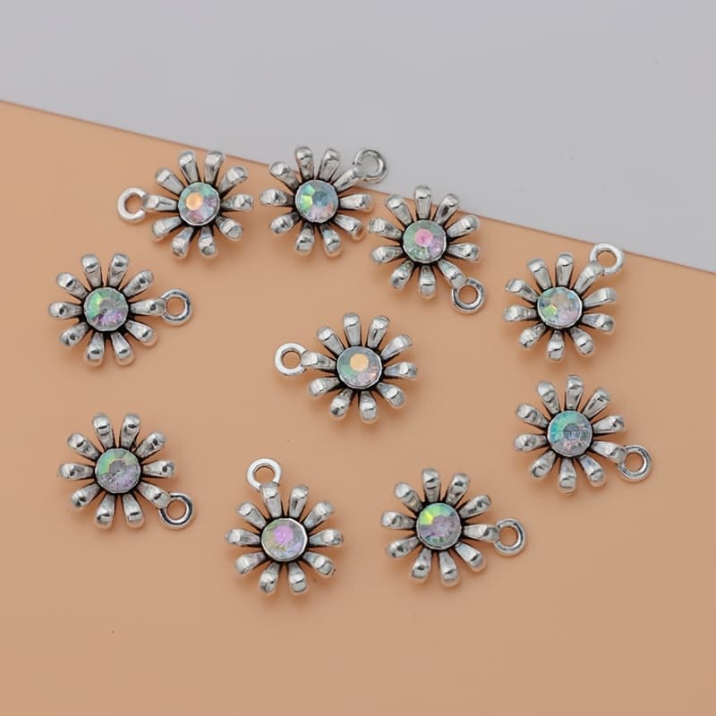 TEMU 10pcs Pink White Flower Charm Alloy Flower Pendant Ancient Silvery Tibetan Silvery Making Bracelet Diy Earrings Necklace Heart Pendant Handmade