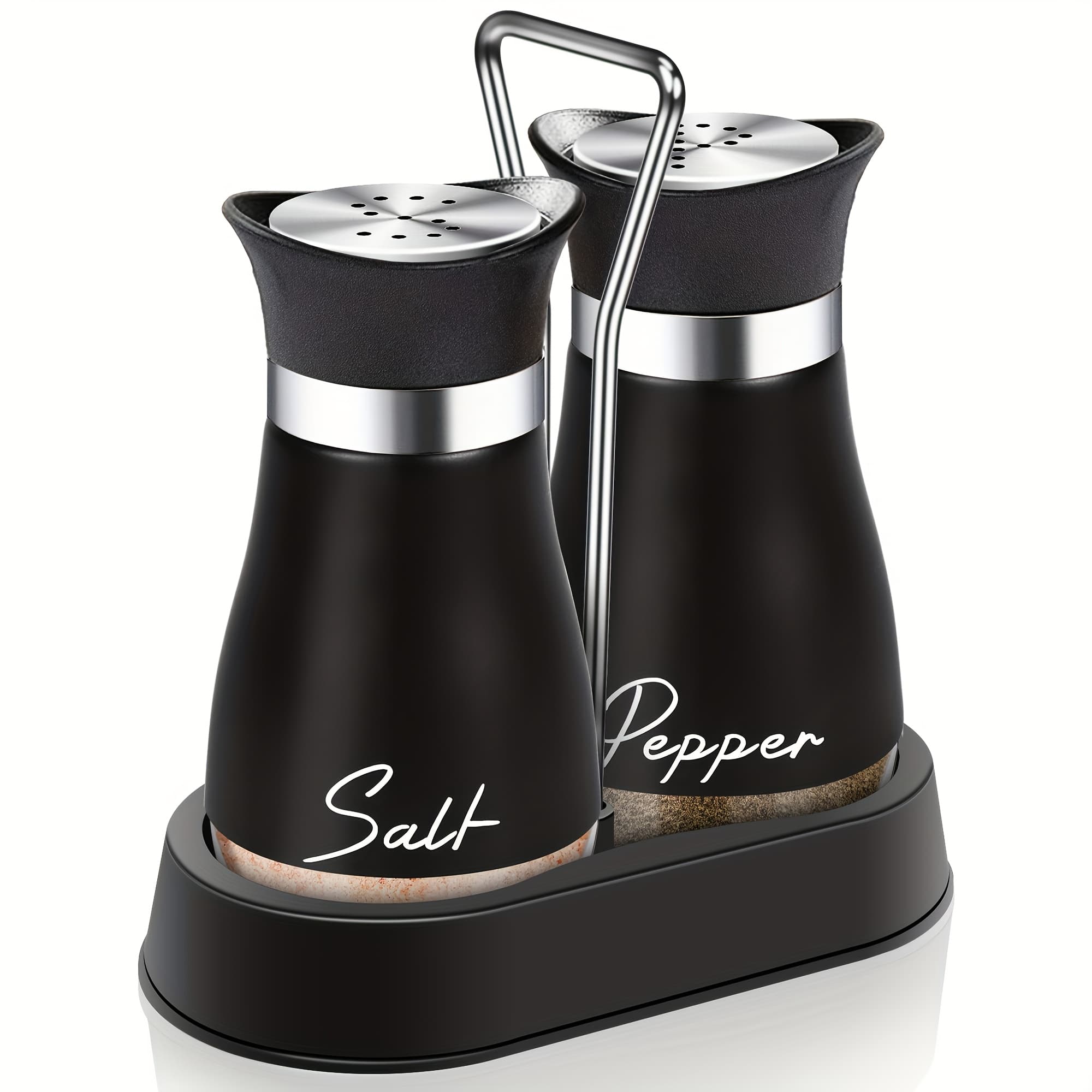 TEMU Black Seasoning Bottle Set 1 Set Of 2, Glass Salt And Pepper Shaker Set With Stainless Steel Lid, Suitable For Kitchen Gadgets, Rv, Outdoor Camping, Barbecue Gift