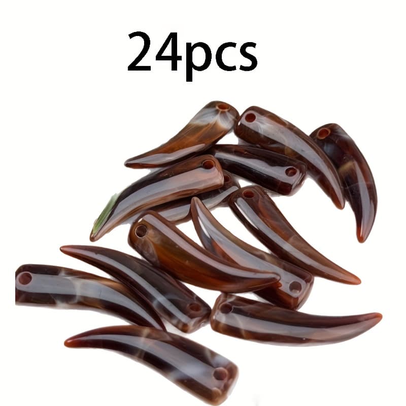 TEMU 24pcs "wild Primitive Tribe Resin Diy Wolf Teeth Pendant Anti Wood Grain Wolf Teeth Diy Handmade Accessories, Suitable For Necklaces, Bracelets, And Keychains
