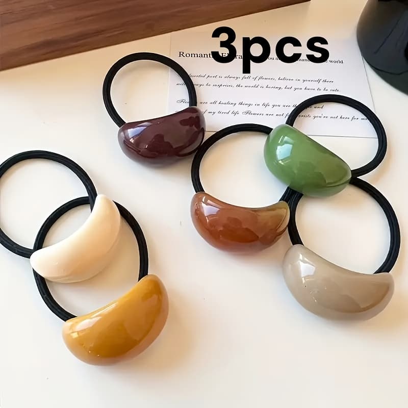 TEMU 3pcs Women French-inspired Hair Ties, High Plastic Ponytail Holders Random Color