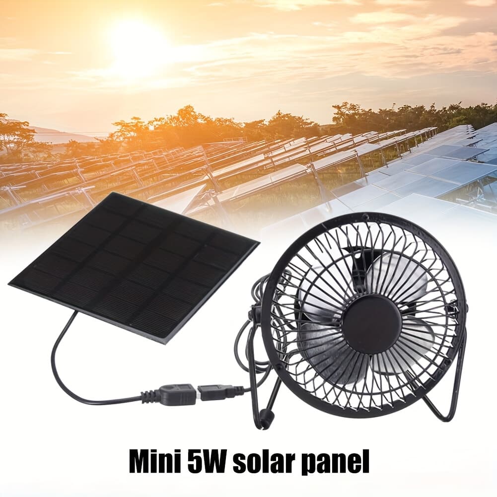 TEMU 5w Usb Solar Panel Powered Cooling Fan, Portable Mini Fan Photovoltaic Solar Panel, 4 Inch, Solar Panels, For Outdoor Home Travelling, Chicken House, Pet, Rv Camping
