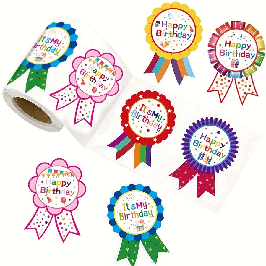 TEMU 180pcs Birthday Stickers Roll - Colorful Ribbon Style Adhesive Labels For Scrapbooking, Gift Wrapping, Planners, Cards, Journals & Diy Projects, Decorative Seals In Roll
