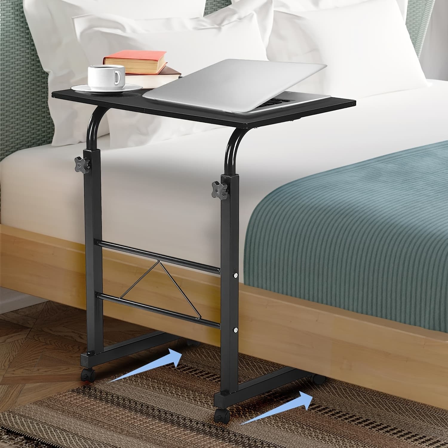 TEMU Compact Mobile Computer Desk With Wheels, Adjustable Height, Suitable For Use Over A Bed, Ideal For Home, Office, Or Classroom Settings