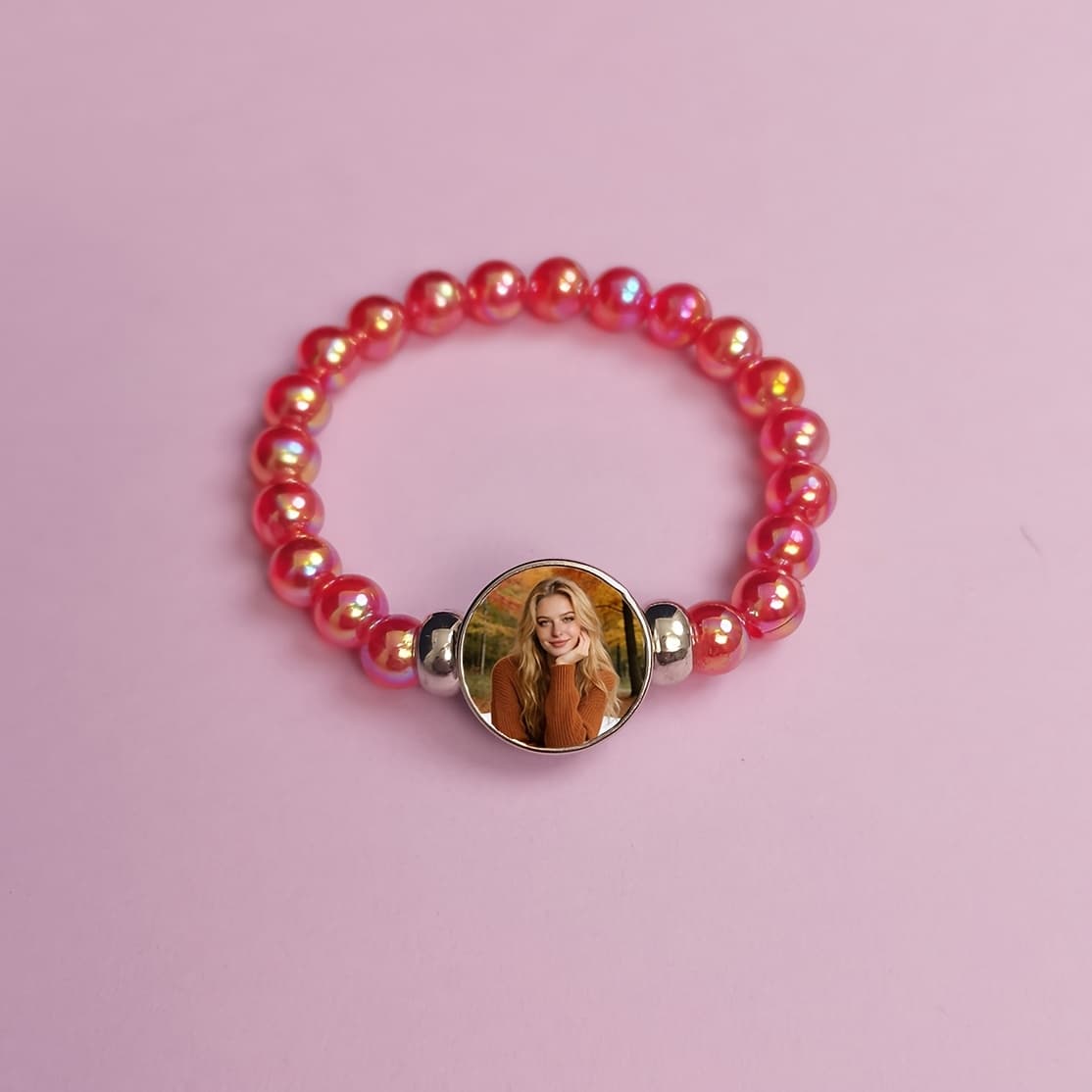 TEMU Personalized Customized Glass Bead For Men And Women, Can Add Couple Photos, Family Photos, Pet Photos, Fashionable And Colorful Bead Women's Additions, Wristband For Daily Wear, Holiday Gifts
