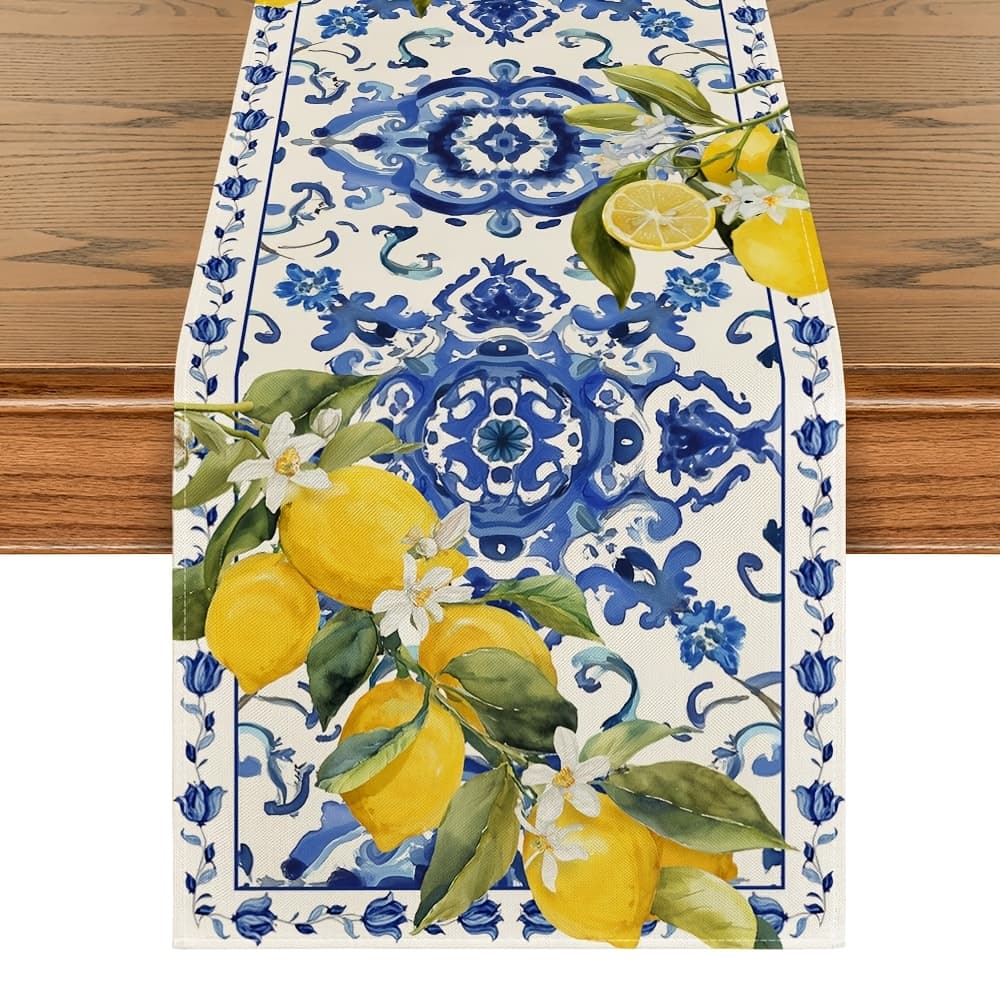TEMU 1pc, And White Porcelain Summer Table Runner, Dining Table Decor 13 X 36, 13 X 48, 13 X 72, 13 X 108