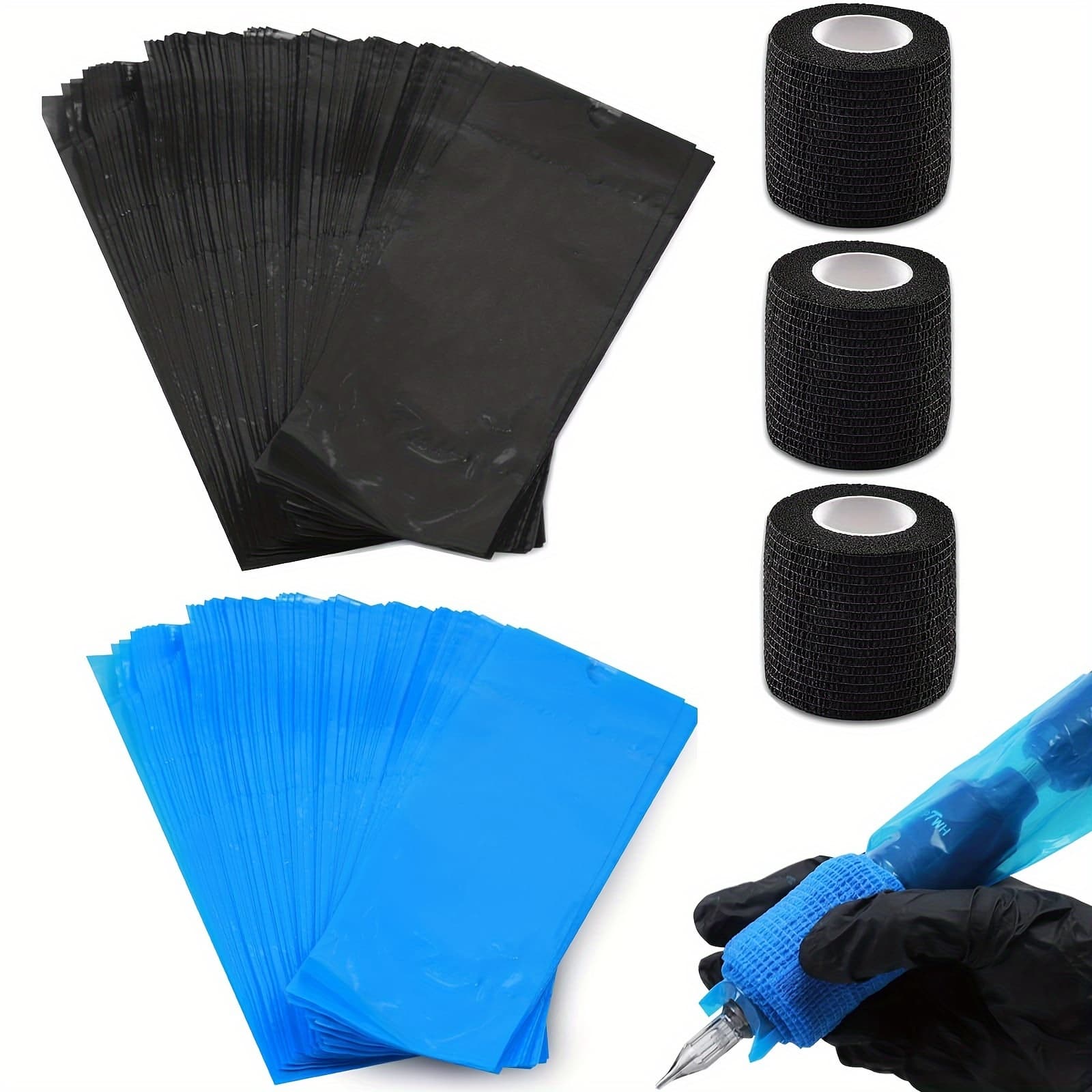 TEMU Set Of 403pcs Including Machine Pen Covers, Grip Wraps, Black And Pen Bags, Sleeves For Pen Machines, And Black Grip Tapes Designed For