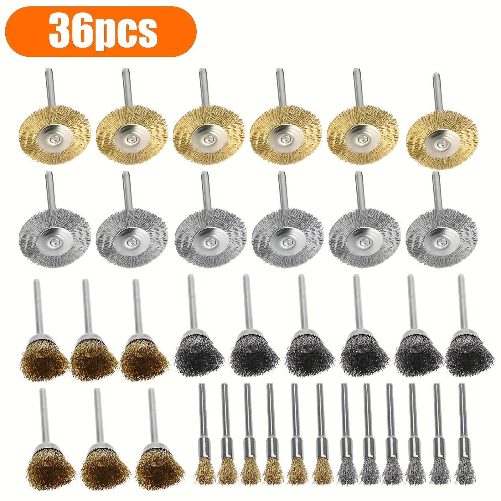 TEMU Set Of 36 Wire Brushes For Polishing, Featuring A 3mm Shank, Suitable For Electric Grinding, Sanding, Deburring, And Rust Removal