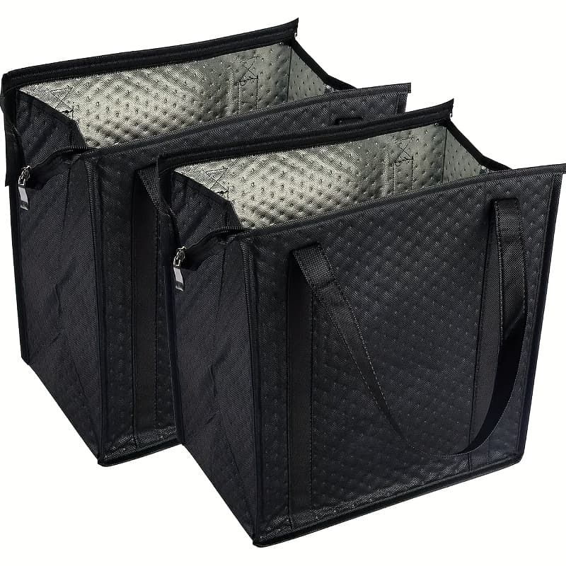 TEMU 2pcs Thermal Insulation Shopping Bag, Thermal Insulation Storage Bag, Grocery Cooler Bag Black, Non-food Contact
