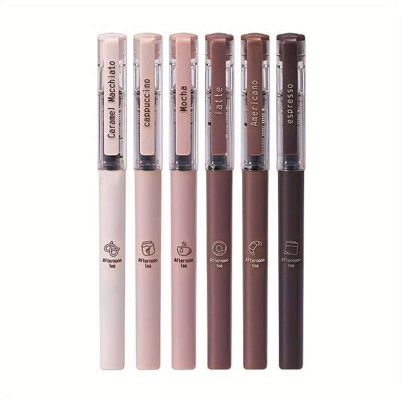 TEMU 6pcs Set Coffee Afternoon Tea Series Neutral Pen Direct Liquid Needle Tube Head Pull Neutral Pen Quick-drying Pen