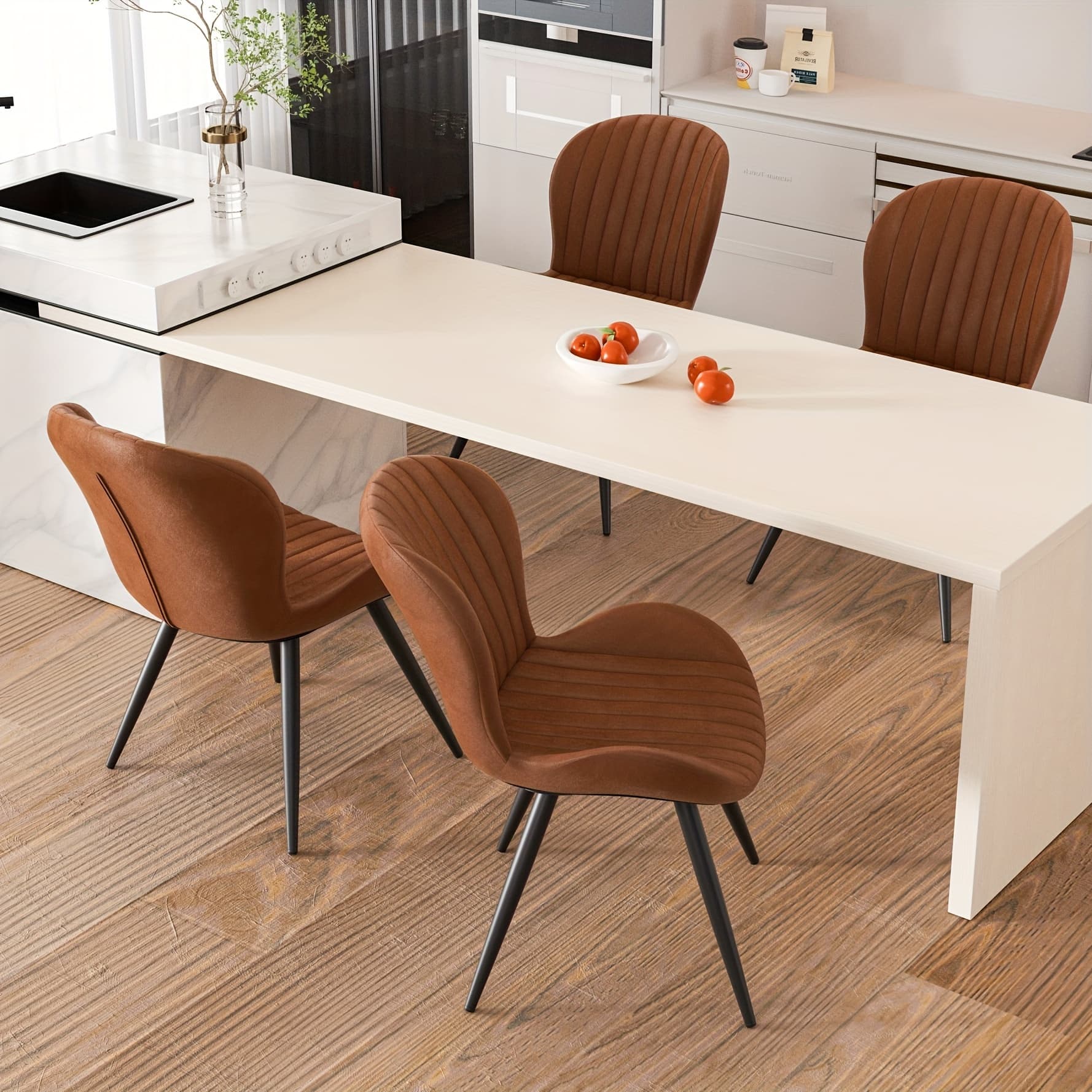 TEMU Set Of 2/4 Dining Chairs, Boucle Upholstered Kitchen Chairs With Curved Backrest & Metal Legs, Round Dining Room Chairs For Vanity, Living Room